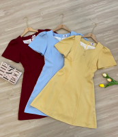 Yasinee - เดรสผ้าพื้นแต่งอกแขนระบาย