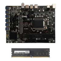 B250C BTC Mining Motherboard+DDR4 8G 2133MHZ RAM 12XPCIE to USB3.0 GPU Slot LGA1151 Computer Motherboard for BTC Miner