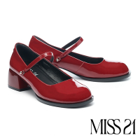 高跟鞋 MISS 21 前衛懷舊風釦環兩穿繫帶漆皮瑪莉珍高跟鞋－紅