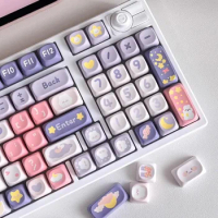 ECHOME Keycaps Set Moonlight Rabbit Theme PBT SOA Keyboard Cap MOA Profile Anime Keycap for Mechanical Keyboard Accessories Gift