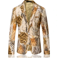 2019 New Tiger Print Blazer Men Slim Fit Pattern Print Suit Jacket Men Prom Blazer For Men Unique Designer Casual Blazer Men
