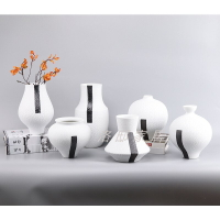 新中式簡約輕奢白色陶瓷花器手工藝術品售樓處酒店樣板房書房擺件