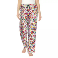 Custom Printed Mexican Flowers Otomi Art Pattern Pajama Pants for Women Sleep Sleepwear Bottoms with Pockets