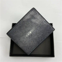 Thailand Genuine Stingray Sand Dot Skin Men's Short Bifold Wallet Card Holders Exotic Leather Male Small Black Clutch Purse