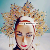 Mahkota Hijab Gold Mewah Premium – Headpiece Pengantin & Aksesoris Tari Elegan Full Kristal