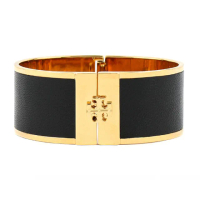 【TORY BURCH】黑X金寬版T LOGO手環