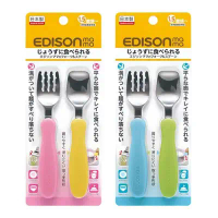 日本EDISON mama 嬰幼兒學習餐具組 (粉+黃/藍+綠)-粉+黃