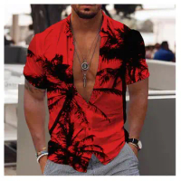 2023 Hawaiian Shirt For Men Short Beach Casual Shirts Tops 6xl Summer Blouse Casual Oversized Clothing Male 3d Floral Print Tees