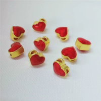 1pcs 999 Pure 24K Yellow Gold Red Paint Loving Heart Pendant With Thin 18K Rolo Chain Necklace 18inch Length