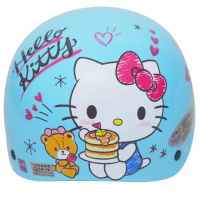 【HELLO KITTY】鬆餅Kitty兒童機車安全帽-藍色(贈短鏡片)
