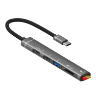 【LineQ】鋁合金多功能USB-C 5埠 記憶卡擴充集線器Type-C 5合1 Hub集線器-H02