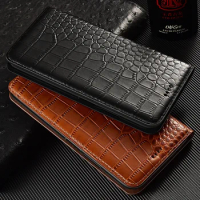 Crocodile Genuine Leather Flip Case For Xiaomi Redmi Note 3 4 4X 5 6 7 8 8T 9 10 11 12 13 Pro Max Plus Phone Cover Cases