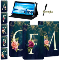 Flower Letter Tablet Case for Lenovo Smart Tab P10 10.1/Lenovo Tab P10 - Soft Leather Stand Anti-Dust Cover Case + Free Stylus
