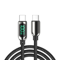 【QCY】100W PD快充 USB-C to USB-C 1.2m數顯編織傳輸線DC17(充電線/18W/45W/65W/筆電充電/氮化鎵)