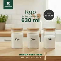 TAMA LIVING Kyo Jar Bumbu Dapur Gula Kopi Teh 630 ml Label Hitam Tempat Bumbu Toples Bumbu Dapur Jar