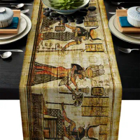 Ancient Egyptian Civilization Mural Linen Table Runners Dresser Scarf Decor Reusable Farmhouse Table Runners Holiday Party Decor