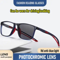 Multifocal Photochromic Reading Glasses Men Women Anti-Blue Light Glasses Comfortable Square Eyeglasses Sports Hyperopia Glasses