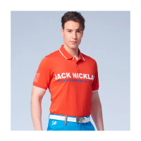 【Jack Nicklaus 金熊】GOLF男款英文印花吸濕排汗高爾夫球衫/POLO衫/POLO衫(橘色)