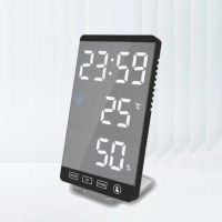【Beroso 倍麗森】LED鏡面美學多功能監測溫濕度計(鬧鐘 化妝鏡 溫度計時鐘 擺飾)