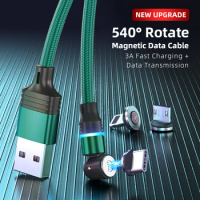 3A Fast charging 3in1 Cable 540 Degree Roating Magnetic Data Cable For iPhone 13 12 Samsung Xiaomi 3m 2m 1m Charger Cord Wire