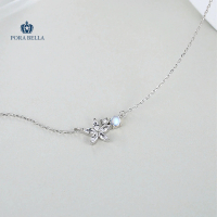 【Porabella】925純銀花朵項鍊 鋯石人工月光石項鍊 輕奢小眾氣質鎖骨鍊 Necklace