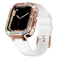Bracelet and Bumper Cover for Apple Watch 41mm 40mm Band with Bling Metal Case for iWatch SE Series 8 7 6 5 4 Soft Strap Women