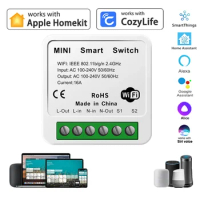Smart Relay WiFi Switch, Mini DIY Smart Light Switch Module,100-265V,Alexa and Google Home,Timer Control, 16A