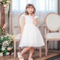 【ANNY’S 安妮公主】氣質蕾絲腰帶網紗拼接春夏款公主袖洋裝(2119白色)