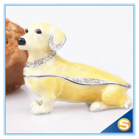 Dachshund Dog Bejeweled Trinket Box Dachshund Dog Figurine Czech Cyrstal Jeweled Hinged Trinket Box