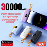 30000mAh Mini Power Bank Built in Cable PowerBank Digital display External Battery Portable Charger For iPhone 15 14 13 Samsung