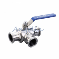 3-1/2" Stainless Steel 316 Three way Connection Clamp T Type Sanitary Ball valve