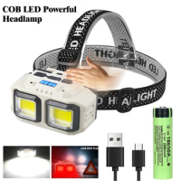 COB LED Powerful Headlamp USB Rechargeable Head Torch 18650 Battery Waterproof Headlight Outdoor Camping Fishing Search Lantern