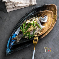 魚盤 日式不規則大號陶瓷蒸魚盤家用創意菜盤異形酒店餐具餐廳商用魚盤  交換禮物全館免運