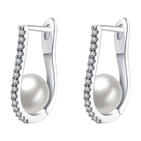 【Aphrodite 愛芙晶鑽】璀璨排鑽珍珠造型耳釦式耳環(白金色)