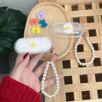 For Sony WF-C500 Case Fashion Daisy Flower TPU Transparent Silicone Bluetooth Earphone Cover shell with Keychain Cover