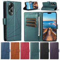 Geometric Leather Phone Case For OPPO A17 A18 A36 A38 A57 A58 A76 A77 A78 A96 Reno 7 8 8T 9 10 Pro Find X5 Lite Wallet Cover