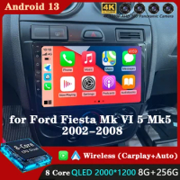 Android 13 Car Radio for Ford Fiesta Mk VI 5 Mk5 2002-2008 Multimedia GPS 2 Din DVD Carplay Navigati