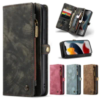 For Apple iPhone 13 Pro Max / iPhone 13 Mini CaseMe Magnetic Detachable Cover Wallet Leather Case Zipper Bag Card Pockets