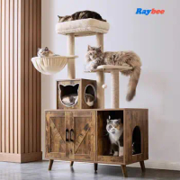 Hot Summet Litter Box Enclosure Cat Tree with Litter Box Enclosure Cat Towers for Large Cats Wooden Cat Cone wit I Cat