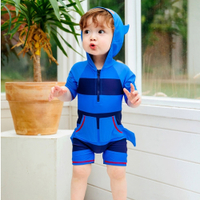 Baby童衣 寶寶鯊魚造型泳衣 男童連帽連身泳裝 88881