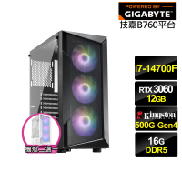 【技嘉平台】i7廿核GeForce RTX 3060{回歸者GI29B}電競電腦(i7-14700F/B760/16G/500G)