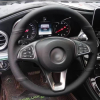 Leather Car Steering Wheel Cover Fit For Mercedes Benz C200L E63 E300 E320 GLK GLC26 Hand Sewing Custom Diy Auto Car Accessories