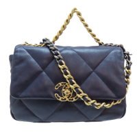 【二手名牌BRAND OFF】CHANEL 香奈兒 藍色 羊皮 菱格紋 19 鏈帶 肩背包 AS1160