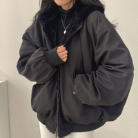 韓版韓國刷毛加厚兩面穿羔羊毛棉服女裝外套冬季新款寬鬆連帽棉衣上衣 棒球外套女 羊毛外套 外套女生韓版 正
