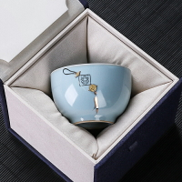 汝窯鋦釘功夫茶杯家用陶瓷品茗杯個人專用主人杯單個小茶盞禮盒裝