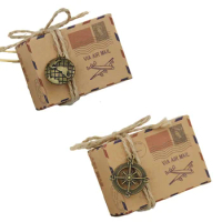10/20/30CS Kraft Paper Airplane Mail Favor Candy Gift Box Globe Compass For Guest Baby Shower Travel Bag Wedding Party Decor
