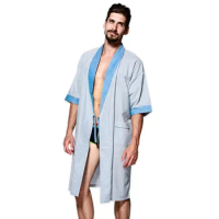 Knit Cotton Spa bathrobes men summer casual striped kimono robes loose couples women Sauna robe sleepwear Unisex Plus Size