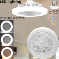 1-5pcs 2In1 Three Modes LED Mini Fan Light Ceiling Ligh LED Bead E27 Screw Port Fan Light Suction Pendant Light Remote Control