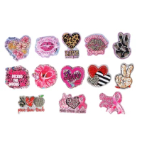 Glitter Pink Ribbon Leopard Heart Acrylic Charms Epoxy Pedant Fit DIY ID Card Badge Holder Jewelry Making Cartoon Lover Gift