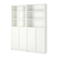BILLY/OXBERG 書櫃附背板/玻璃門板, 白色, 160x30x202 公分